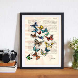 Tableau sur vieux livre "Virgule de papillons"