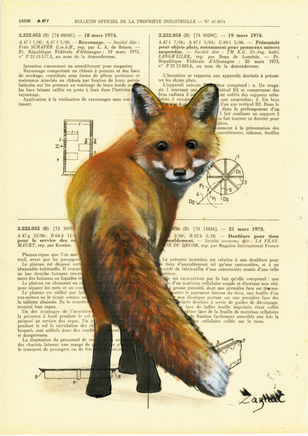 Tableau sur vieux livre - Renard couleurs