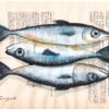 Tableau sur page de livre - 3 poissons