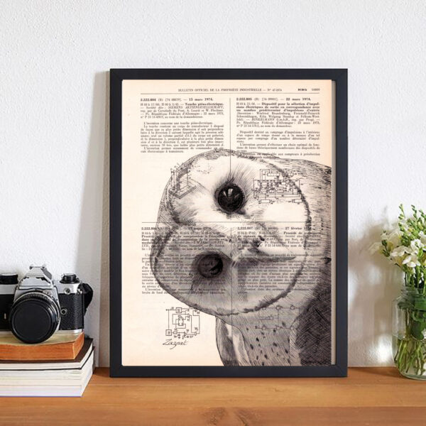 Tableau sur page de livre - Chouette