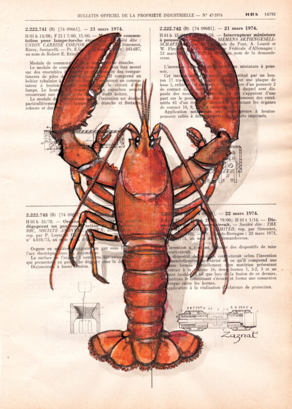 Tableau sur page de livre - Homard