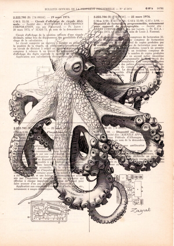 Tableau sur page de livre - Pieuvre