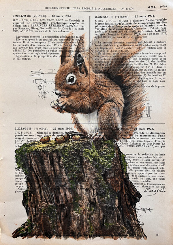 Ecureuil3 Tableau sur vieux livre - noisettes